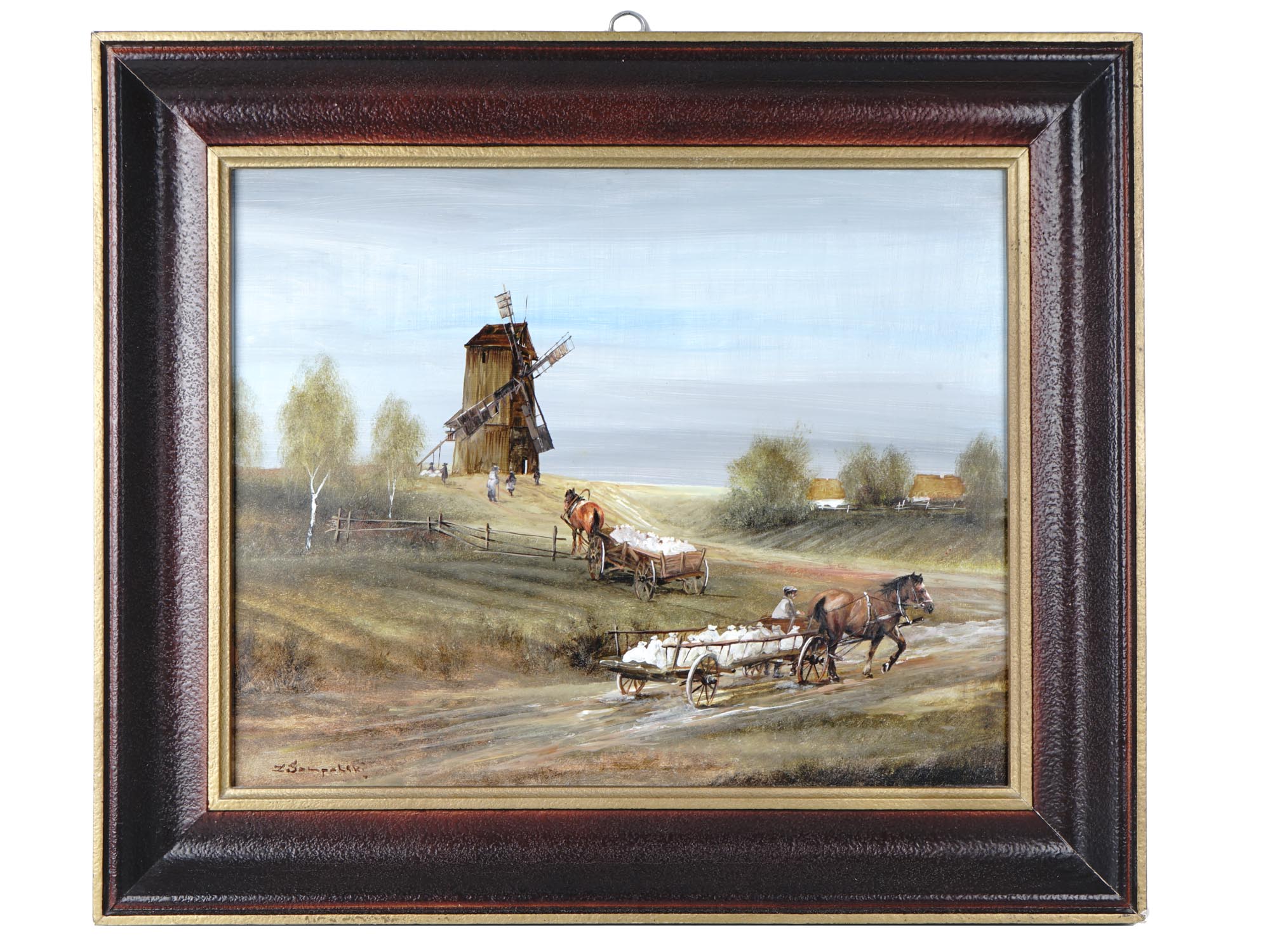 POLISH VILLAGE OIL PAINTING BY ZDZISLAW SAMPOLSKI PIC-0